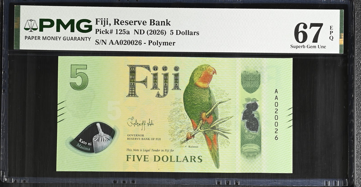 Fiji 5 Dollars ND 2026 P 125 a Superb Gem UNC PMG 67 EPQ