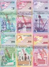 Bermuda set 6 UNC 2 5 10 20 50 100 Dollars 2009 P 57 58 59 60 61 62 SPECIMEN