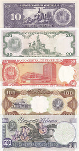 Venezuela Set 5 UNC 10 20 50 100 500 Bolivares Random Year P 61 63 65 66 P 67