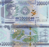Guinea 20000 Francs 2018 P 50 b UNC ,Outline of Guinea,Kaleta hydroelectric dam