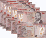 Mozambique 50 Meticais 2024 Polymer P 156 Kudu Antelopes UNC LOT 5 PCS