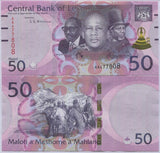 Lesotho 50 Maloti 2021 P 28 New Symbol + Sign UNC