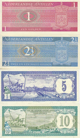 Netherlands Antilles Set 4 UNC 1 2 1/2 5 10 Gulden 1970 1984 P 15 16 20 P 21