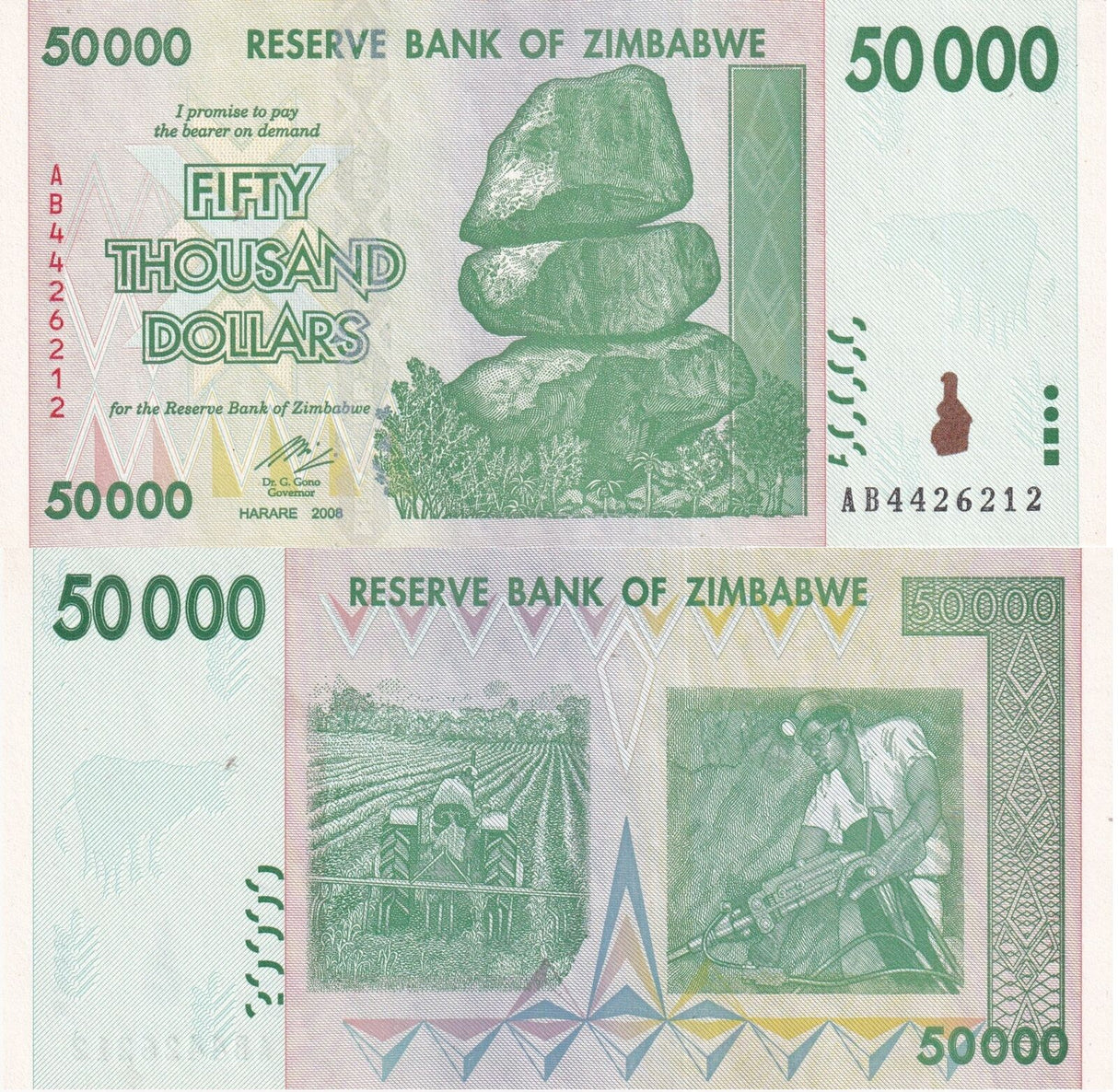 Zimbabwe 50000 Dollars 2008 P 74 AUnc