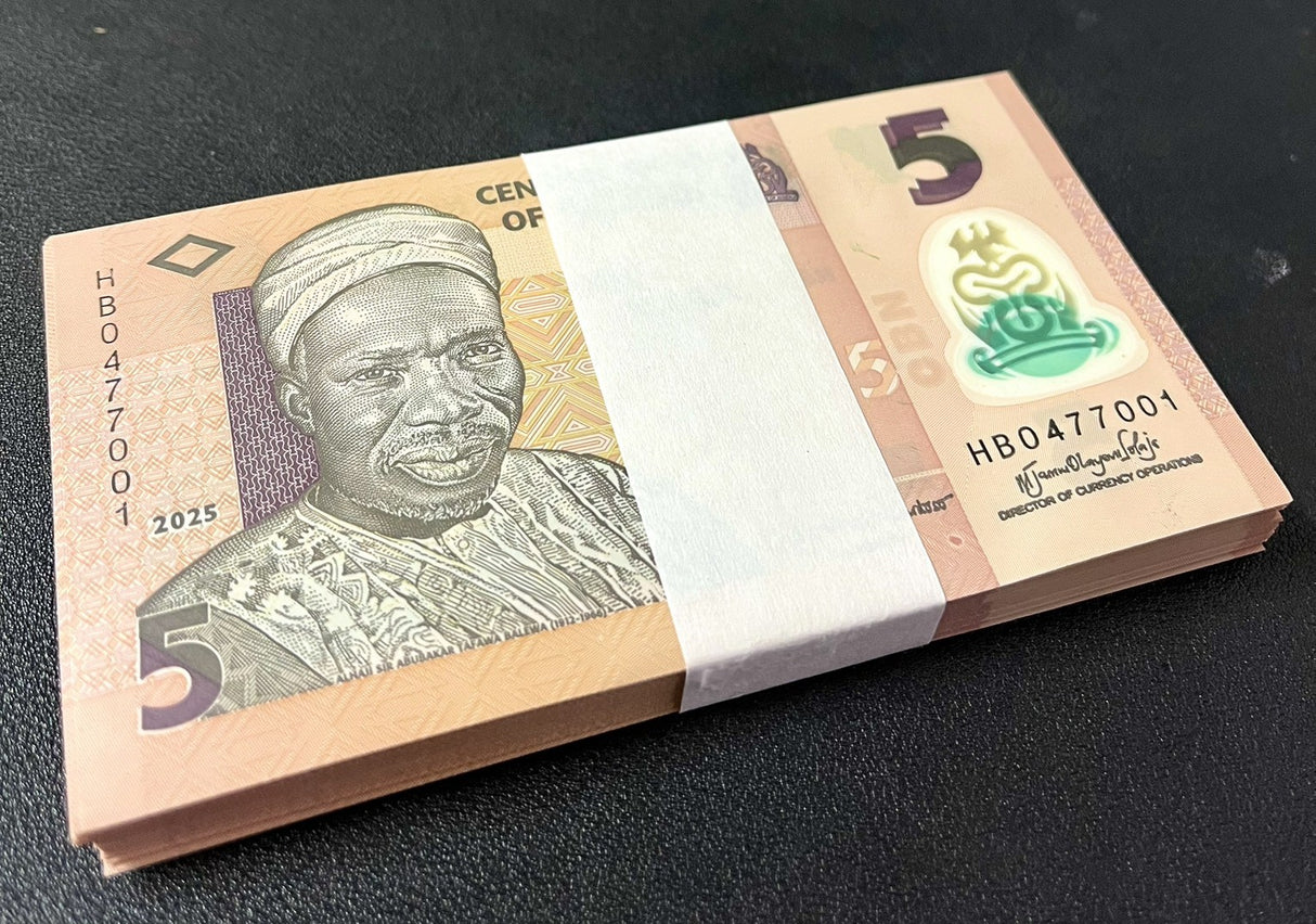 Nigeria 5 Naira 2025 P 38 Polymer UNC LOT 100 PCS 1 Bundle
