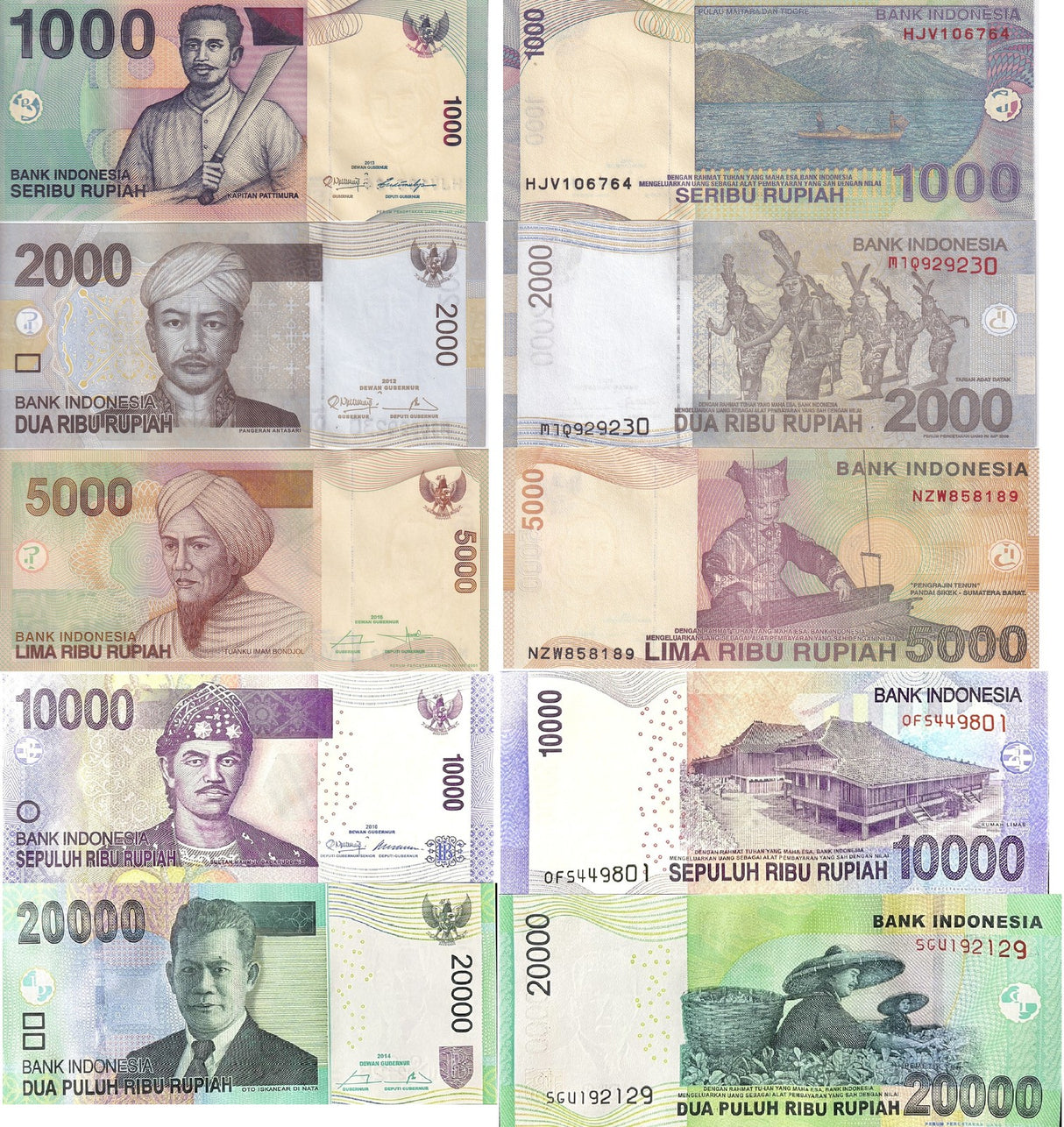 Indonesia Set 5 UNC 1000 2000 5000 10000 20000 Rupiah Random Year P 141 - P 151