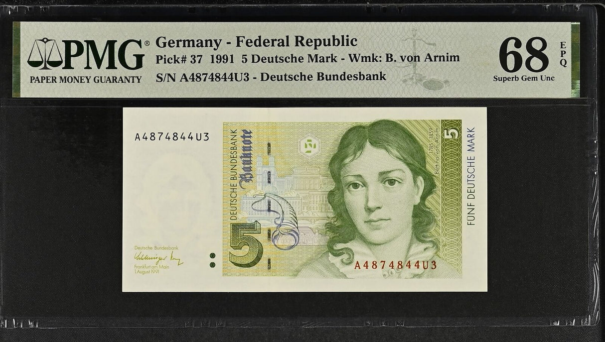 Germany 5 Deutsche Mark 1991 P 37 Superb Gem UNC PMG 68 EPQ