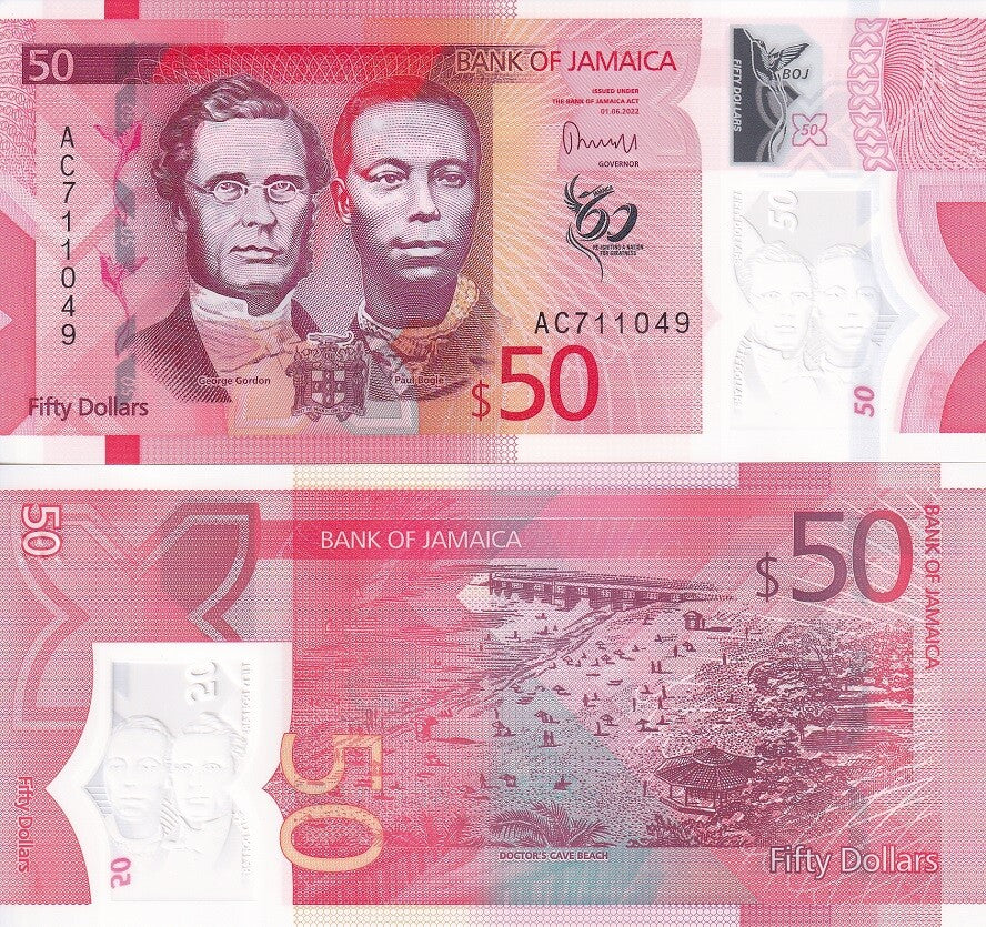 Jamaica 50 Dollars 2022/2023 P 96 Polymer LOT 10 Pcs UNC