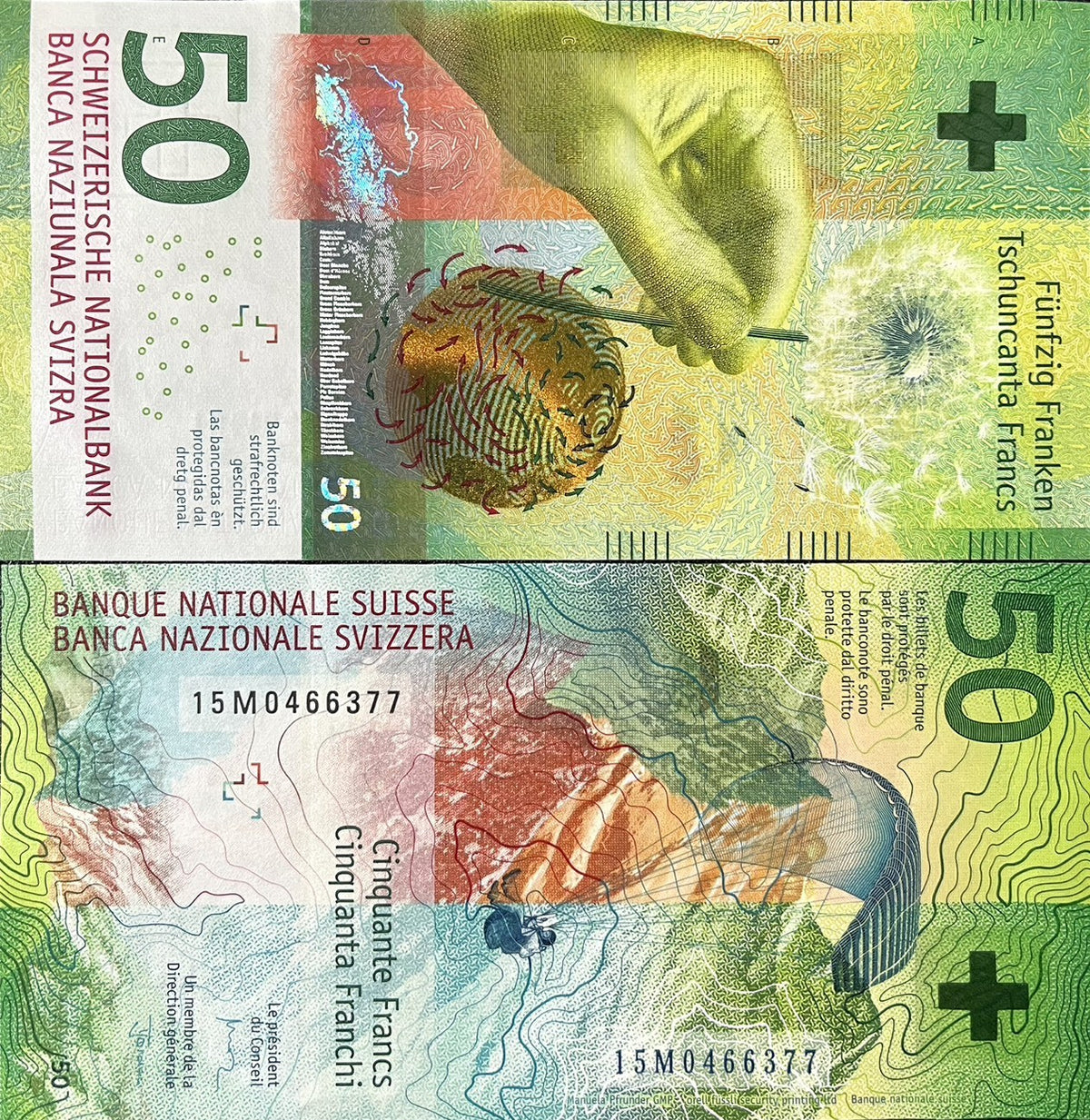 Switzerland 50 Franken 2015 P 77 Sign Jean & Thomas UNC, Mountain, isohypses