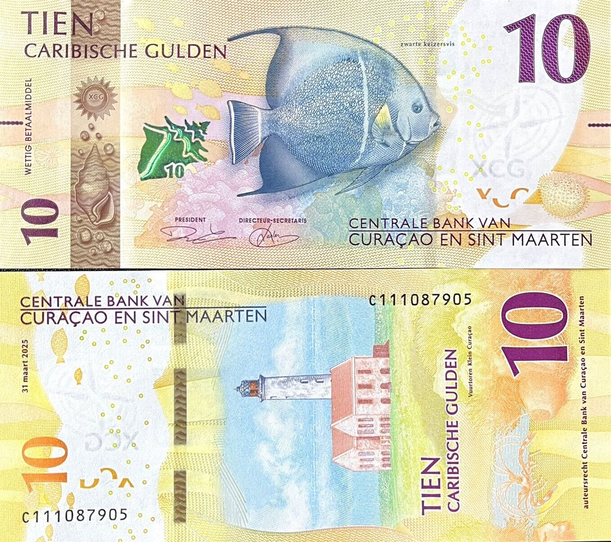CURACAO & St MAARTEN 10 Gulden 2025 P 1 NEW Anglefish UNC Lot 3 pcs