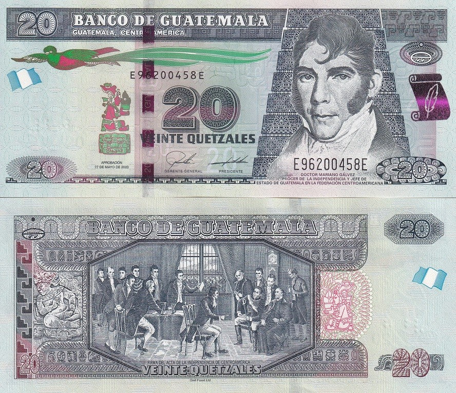 Guatemala 20 Quetzales 2020 New Date P 124 UNC , Dr. Mariano Galvez