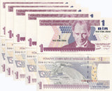 Turkey 1 Lirasi 2005 PREFIX A P 216 UNC LOT 5 PCS