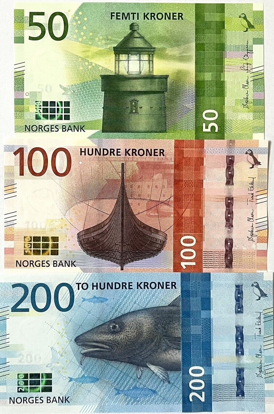 Norway SET 3 UNC 50 100 200 Kroner 2016-2017 P 53 54 55