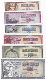 Yugoslavia Set 6 UNC 10 20 50 100 500 1000 DINARA Random Dates NHB