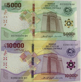 Central African States Set 5 UNC 500 1000 2000 5000 10000 FR 2020 2022 P 700-704