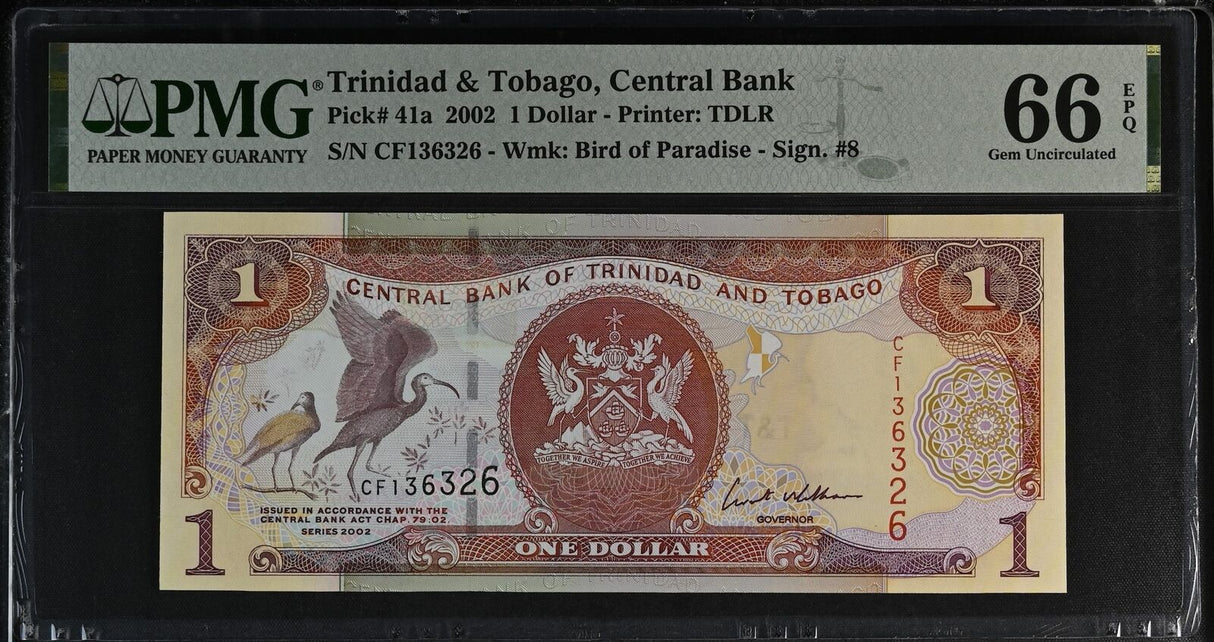 Trinidad & Tobago 1 Dollar 2002 Sign 8 P 41 a Gem UNC PMG 66 EPQ