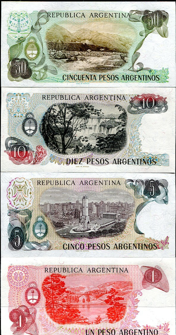 Argentina Set 4 Pcs 1 5 10 50 Pesos Nd 1983 P 311 312 313 314 UNC Random Sign