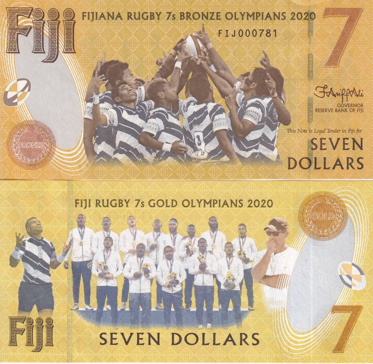 Fiji 7 Dollars 2022 Commemorative YELLOW Low 3 Digits Bronze P 122 UNC