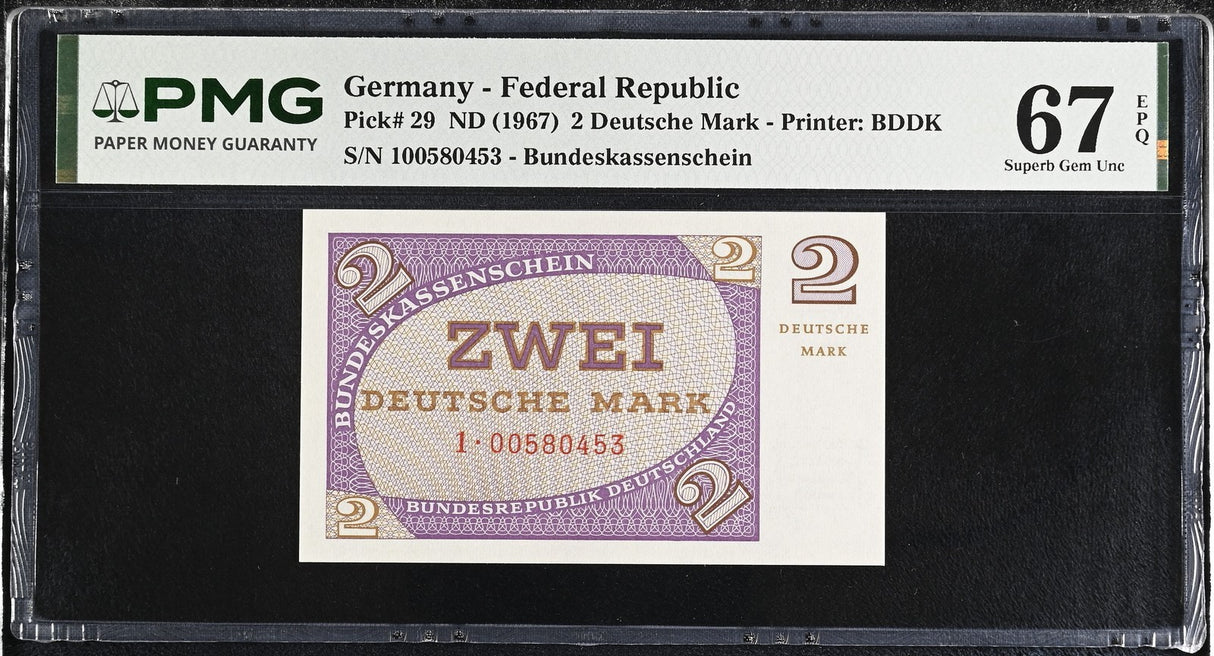 Germany Federal Republic 2 Deutsche Mark ND 1967 P 29 Superb Gem UNC PMG 67 EPQ