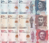 Colombia Set 3 X LOT 3 = 9 UNC  2000 5000 10000 Pesos P 458 459 460 Random Date