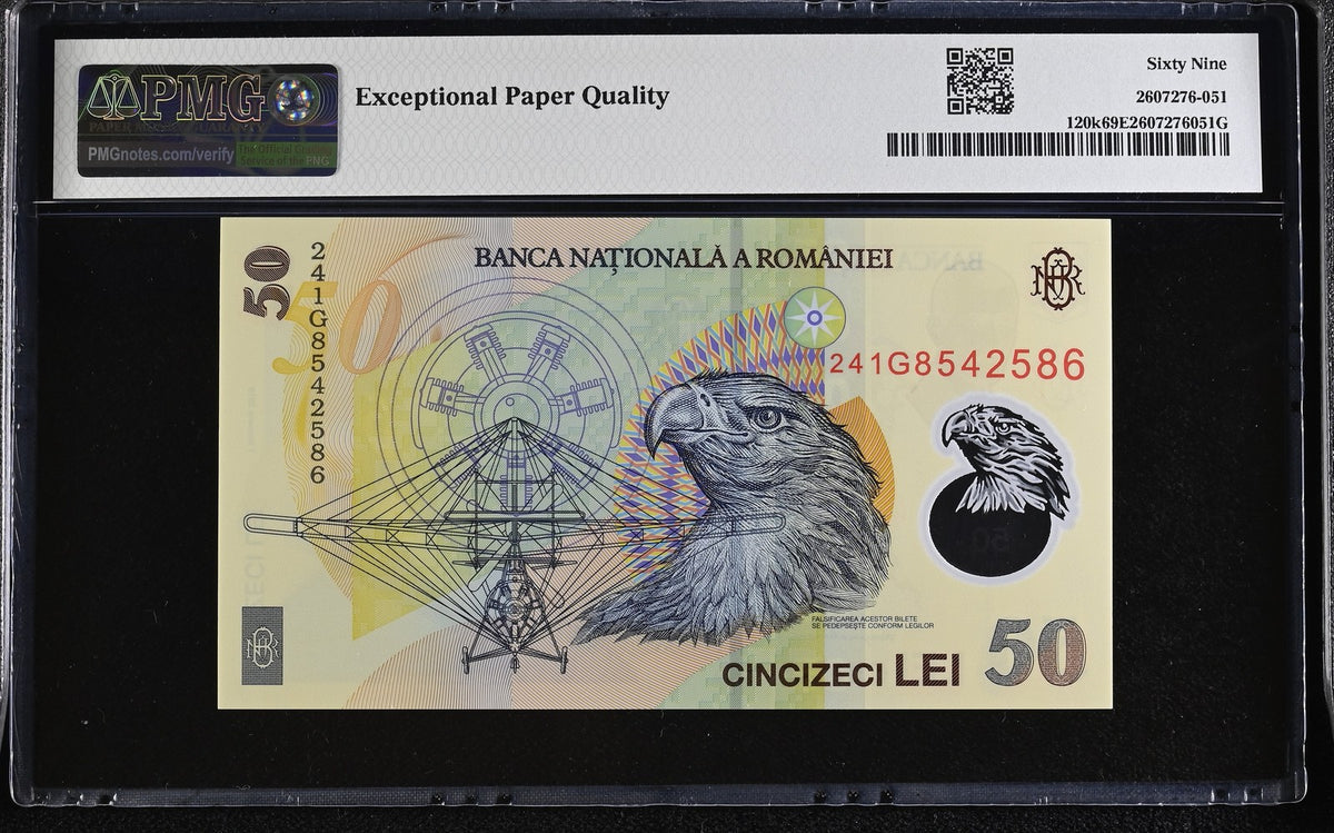 Romania 50 Lei 2024 P 120 k Polymer Superb Gem UNC PMG 69 EPQ