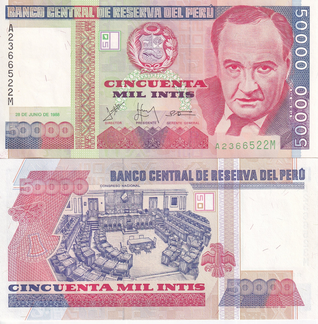 Peru 50000 Intis 1988 P 142 UNC