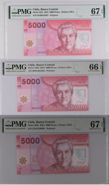 Chile Set 3; 5000 Pesos 2012 2013 2014 P 163 Superb Gem UNC PMG 66 67 EPQ