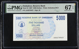 Zimbabwe 5000 Dollar 2007 P 45 Superb Gem UNC PMG 67 EPQ TOP POP