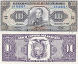 Ecuador 100 Sucres 1992 P 123Ab UNC , Simon Bolívar Arms , issued note