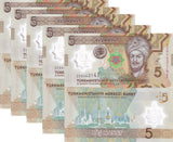 Turkmenistan 5 Manat 2025 / 2026 POLYMER Peace P new ZZ Replacement LOT 5 UNC