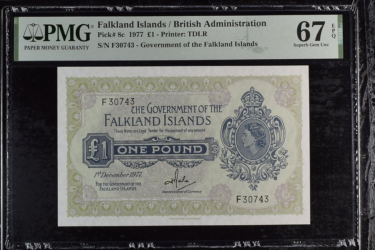 Falkland Islands 1 Pounds 1977 P 8 c Superb Gem UNC PMG 67 EPQ
