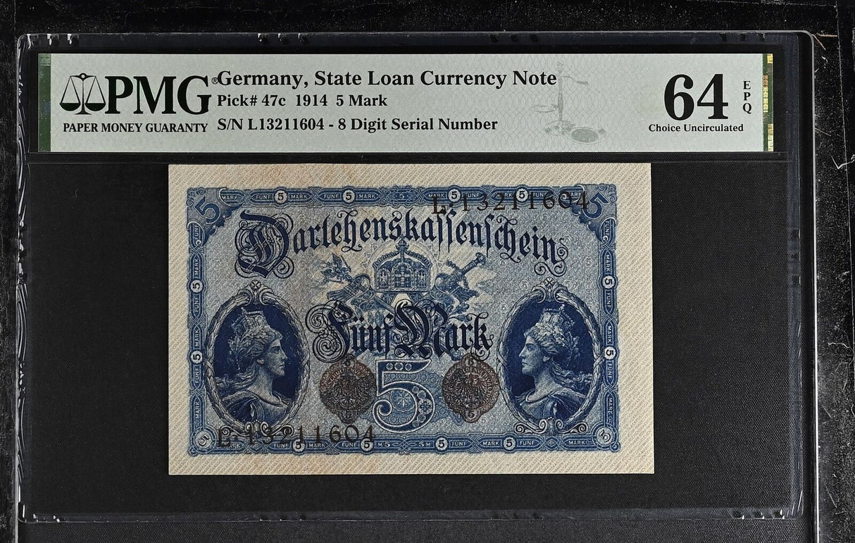 Germany 5 Mark 1914 P 47 c Choice UNC PMG 64 EPQ
