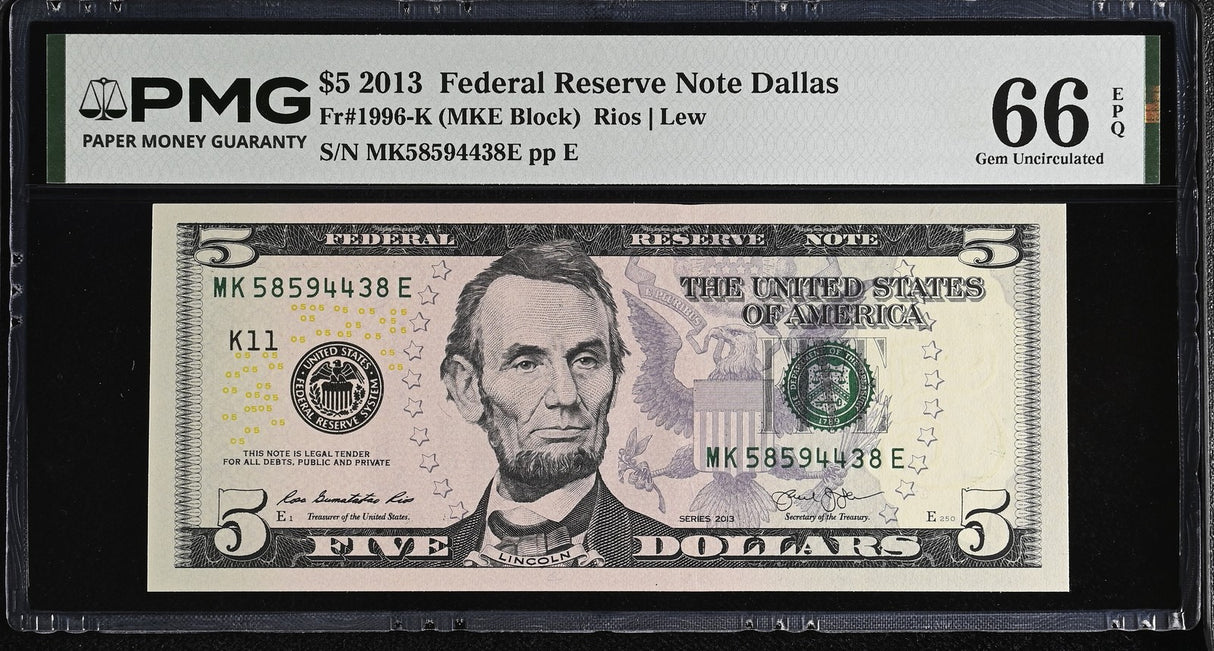 United States 5 Dollars Usa 2013 P 539 K Dallas Gem UNC PMG 66 EPQ