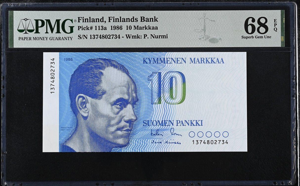 Finland 10 Markkaa 1986 P 113 a Superb Gem UNC PMG 68 EPQ TOP POP