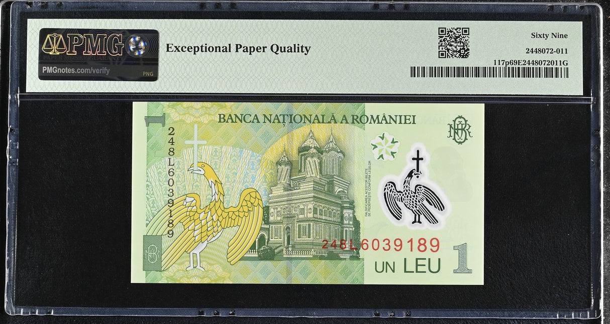 Romania 1 Leu 2024 P 117 p Polymer Superb Gem UNC PMG 69 EPQ