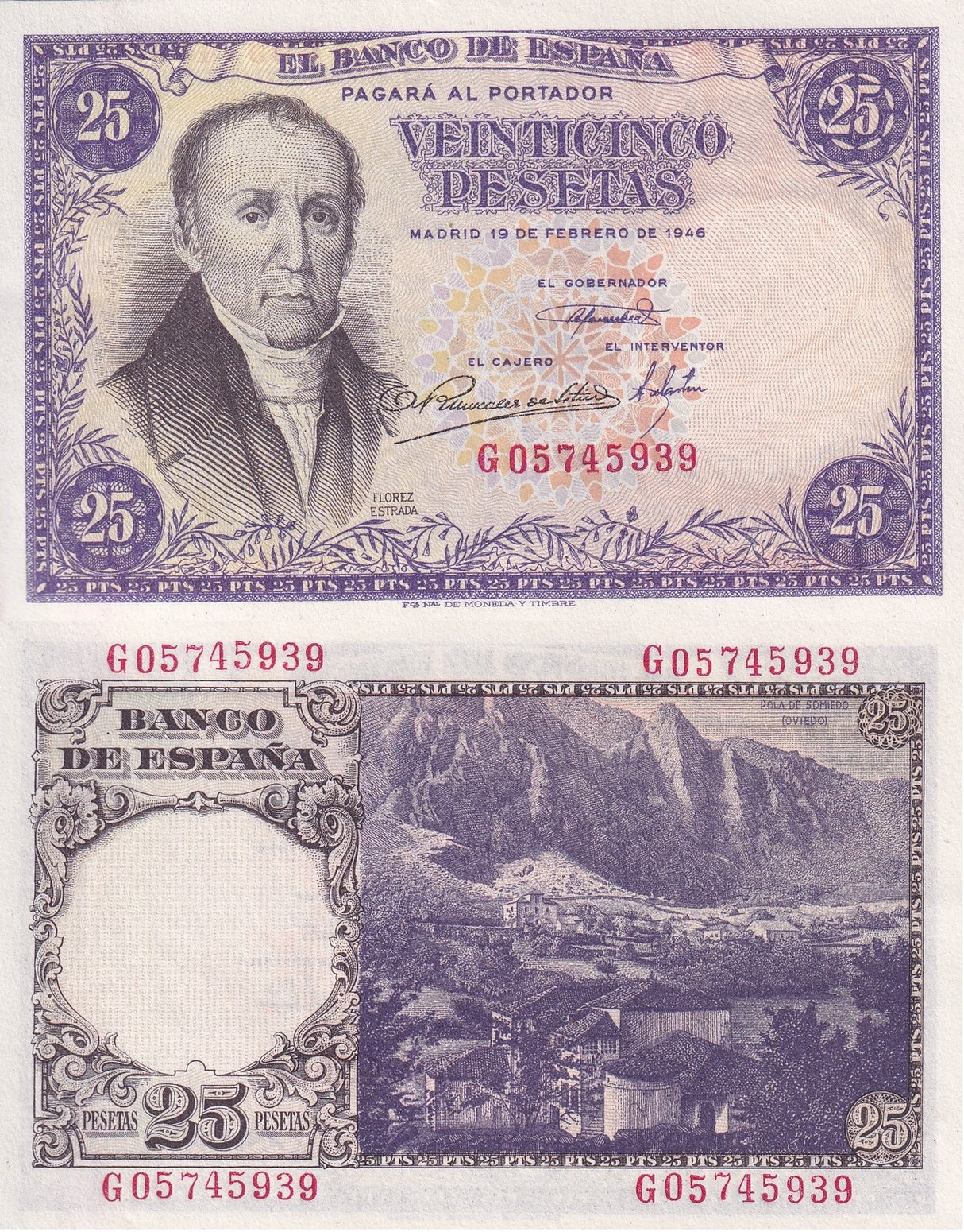 Spain 25 Pesetas 1945 P 130 UNC