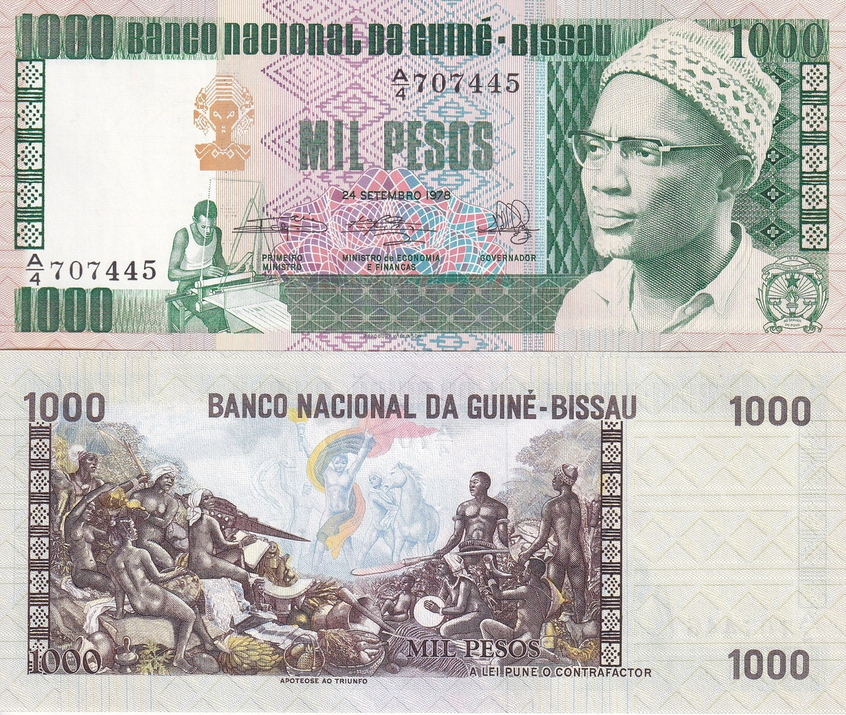 Guinea Bissau 1000 Pesos 1978 P 8 UNC ,Amilcar Cabral, Apoteose ao Triunfo