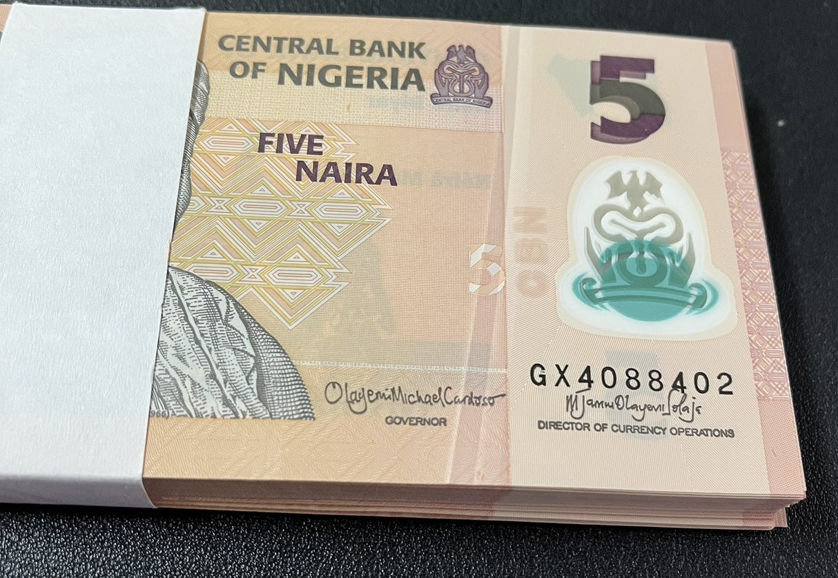 Nigeria 5 Naira 2024 P 38 Polymer AUnc Damage Printing LOT 100 PCS See Scan