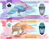 Philippines SET 2 UNC 50 100 Piso 2025/2024 Leopard Peacock Polymer P 237 238