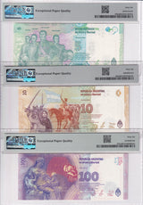 Argentina Set 3; 5 10 100 Pesos 2016 P 358 359 360 Gem UNC PMG 66 EPQ
