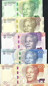 South Africa SET 5 UNC 10 20 50 100 200 Rand 2023 P 148 149 150 151 152 NEW