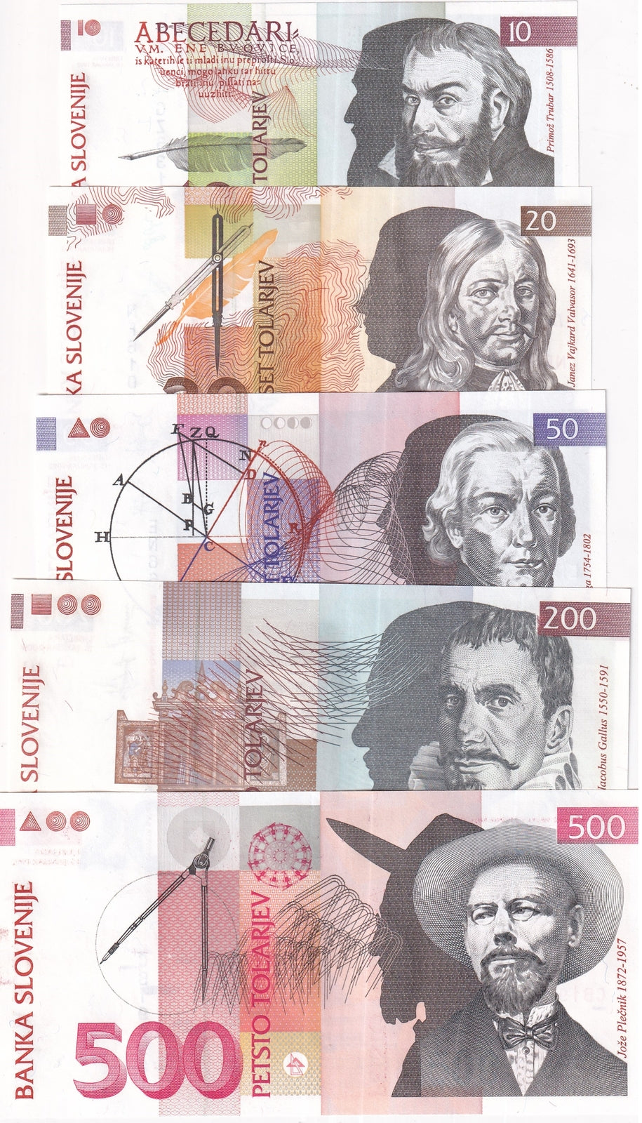 Slovenia Set 5 PCS 10 20 50 200 500 Tolajev 1992 P 11 12 13 15 16 UNC