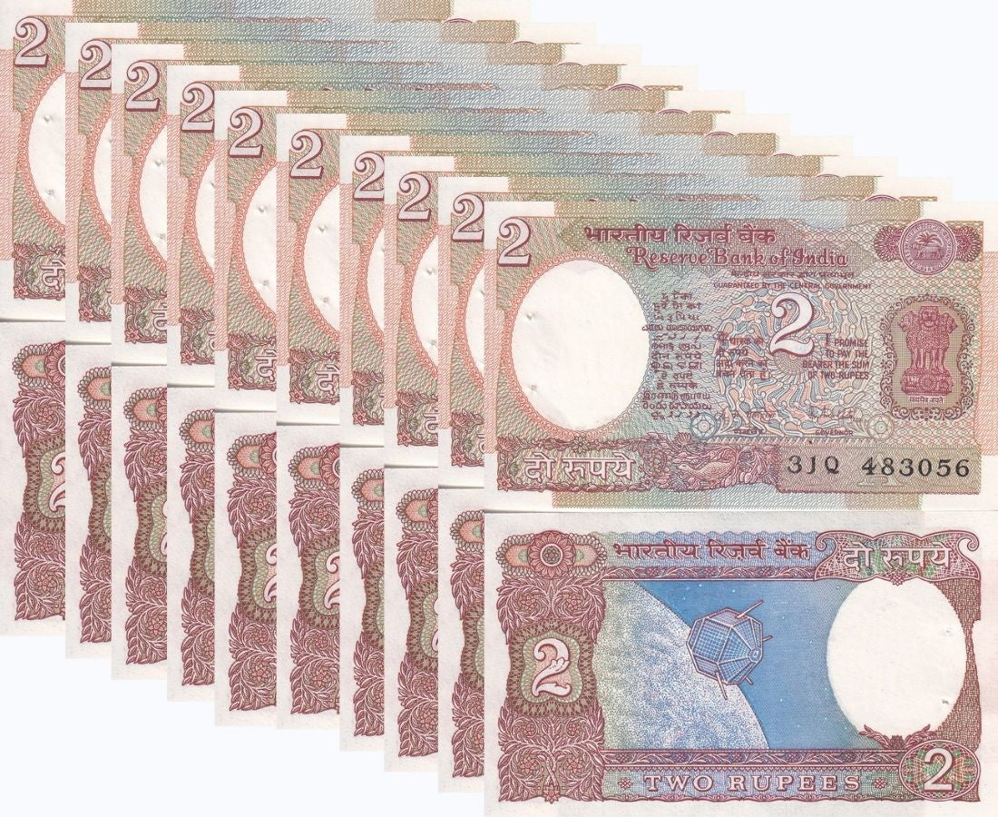 India 2 Rupees ND 1975-1996 P 79 K UNC W/H LOT 10 PCS ,Lion capital of Asoka