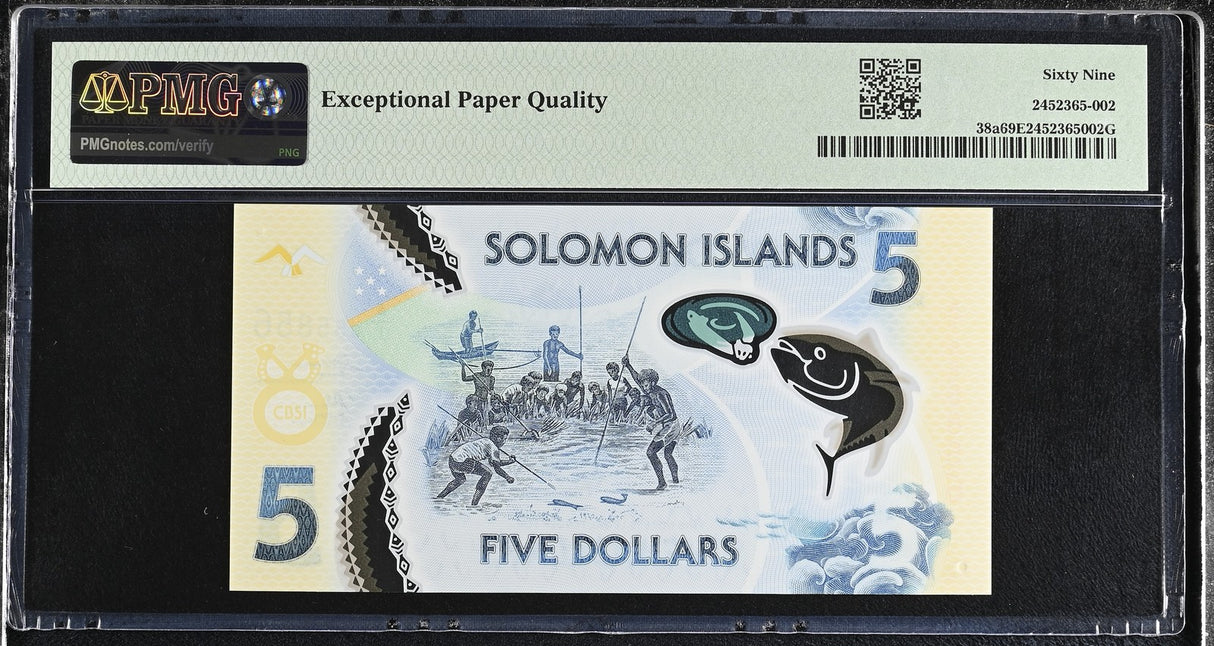 Solomon Islands 5 Dollars ND 2019 P 38 First Prefix A1 Superb Gem UNC PMG 69 EPQ