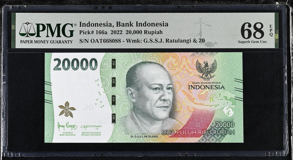 Indonesia 20000 Rupiah 2022 P 166 a Superb Gem UNC PMG 68 EPQ