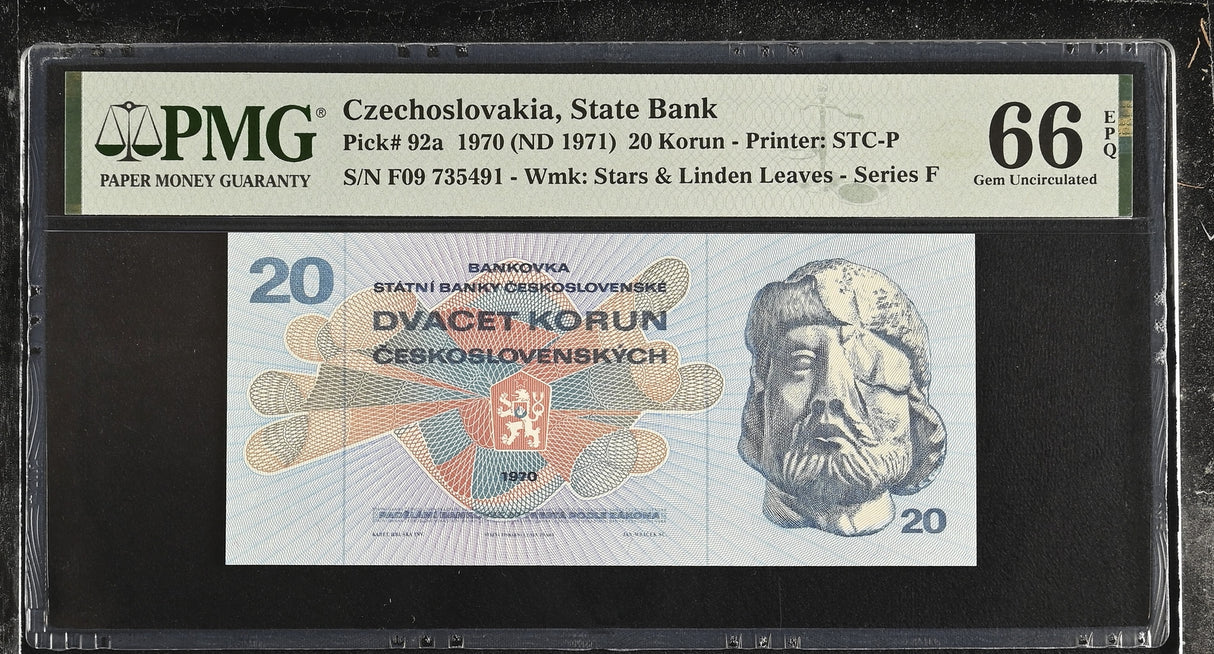 Czechoslovakia 20 Korun 1970 ND 1971 P 92 a Gem UNC PMG 66 EPQ