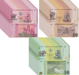 Zimbabwe SET 3 x Lot 20 Pcs 10 20 50 Zig 2026 P 115 116 117 New Design RHINO
