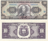 Ecuador 100 Sucres 1990 P 123 UNC Simon Bolívar Arms