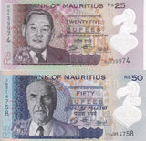 Mauritius SET 2 PCS; 25 50 Rupees 2021 2023 P 64 P 65 NEW Sign Polymer UNC