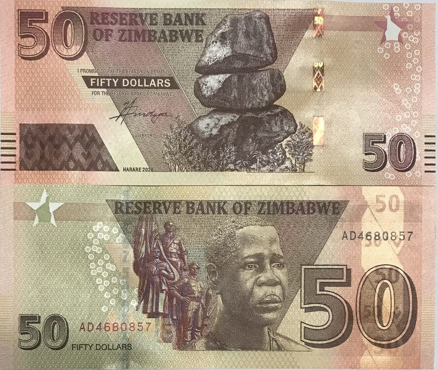 Zimbabwe 50 Dollars 2020/2021 P 105 UNC,Chiremba balancing rock formation
